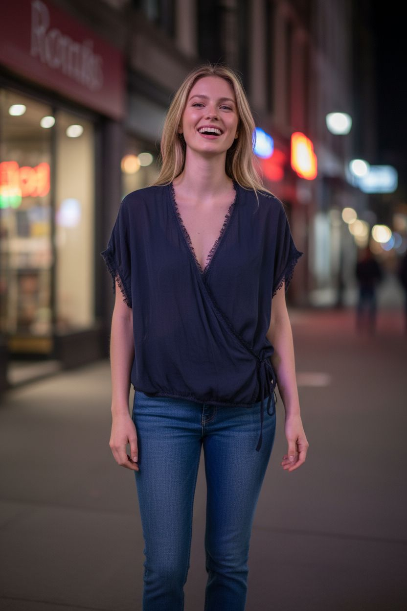 Bandit And The Babe Elegant Blk Deep V Shear Cropped Blouse Sz Sm