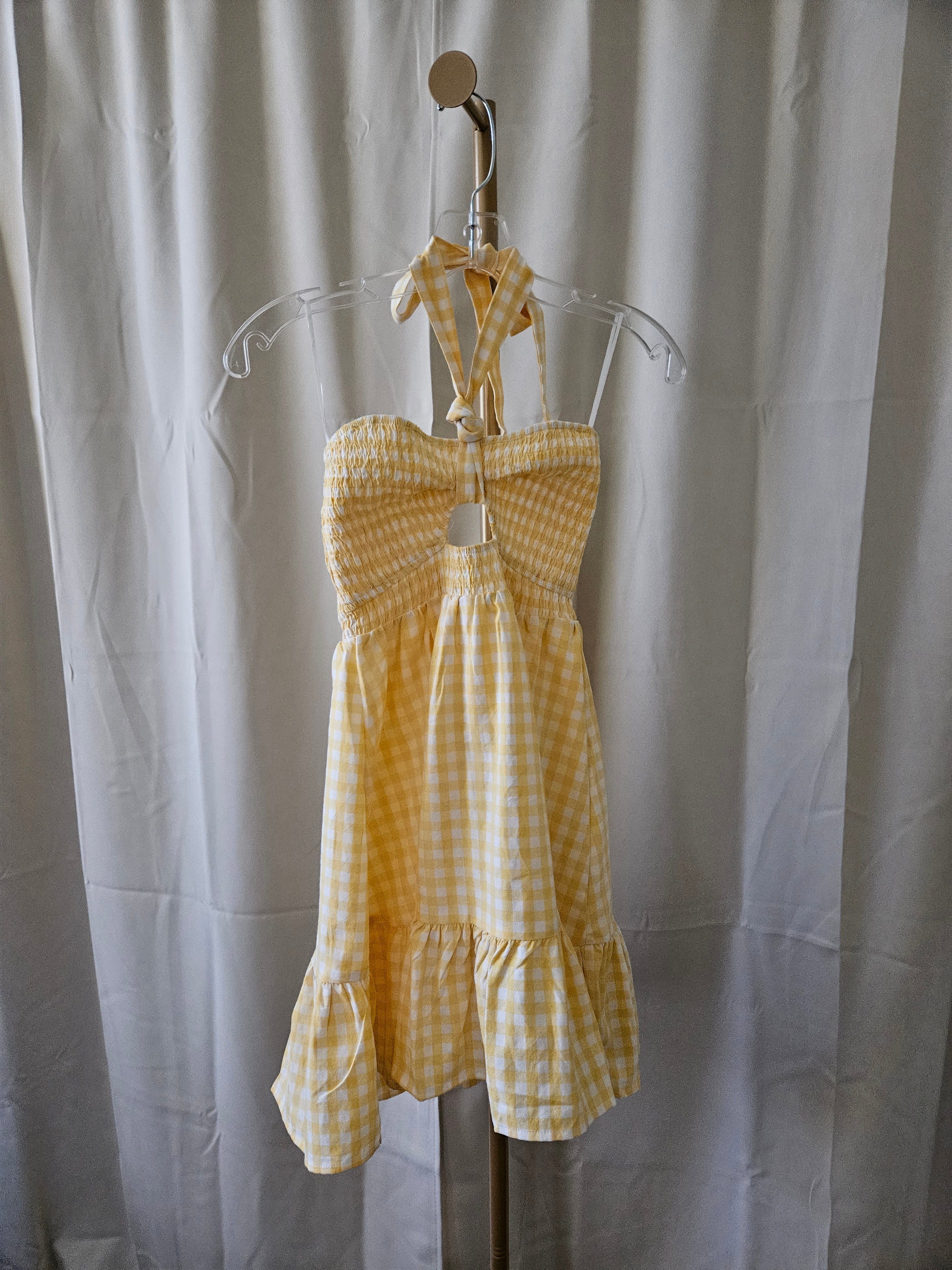 Twenty Ten Yellow Gingham Smocked Mini Dress | Halter Tie
