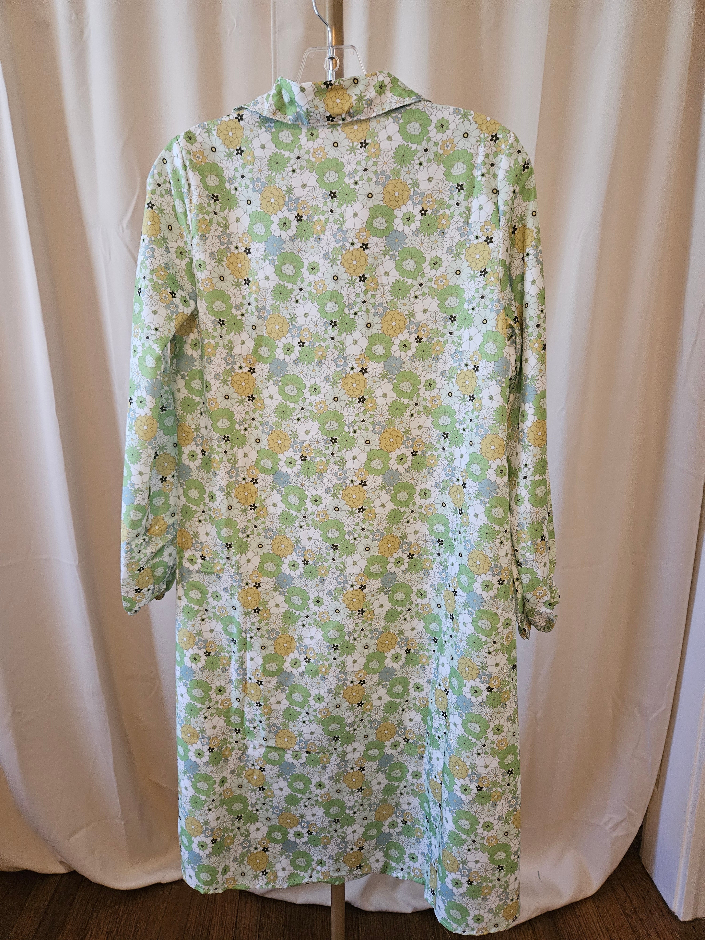 HiddenBrand Green Floral Bohemian Midi Dress | Puff Sleeve V-Neck