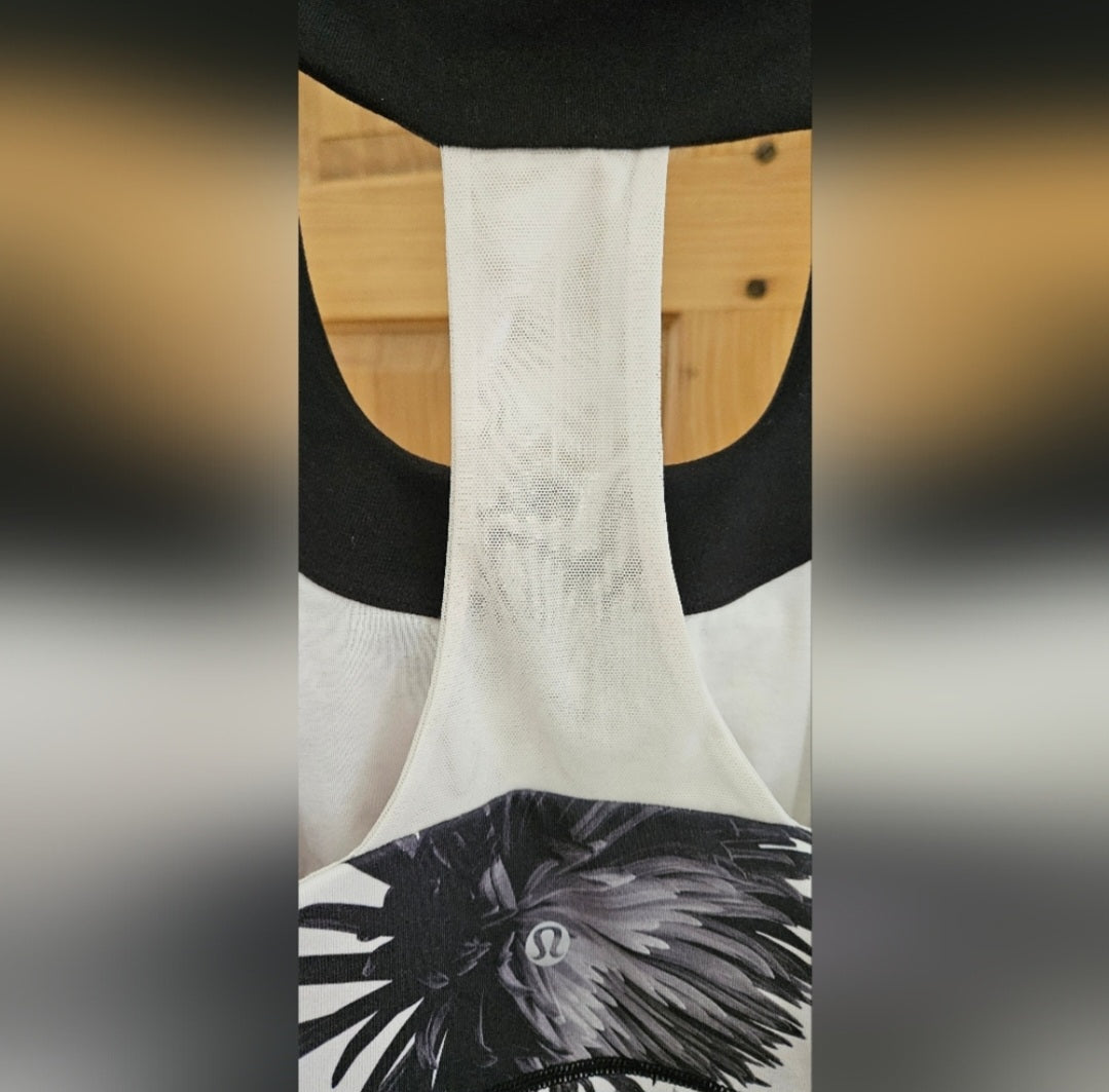 Lululemon Blk & White Brisk Bloom Razor Back Top Size 8