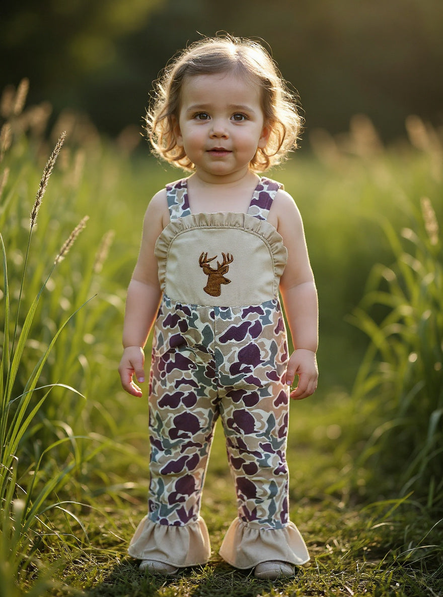 Sassy Kids Camo Deer Applique Ruffle Jumpsuit Sz 2T