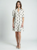 Live Fashion Way Bowknot Printed Bubble Sleeve Vneck Dress