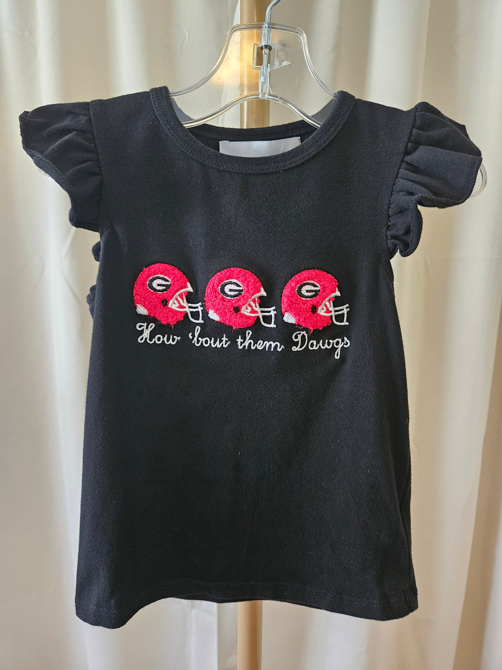 Simply Peachy How 'Bout Them Dawgs Flutter Sleeve Tee Fuzzy Helmet Appliqué 3T