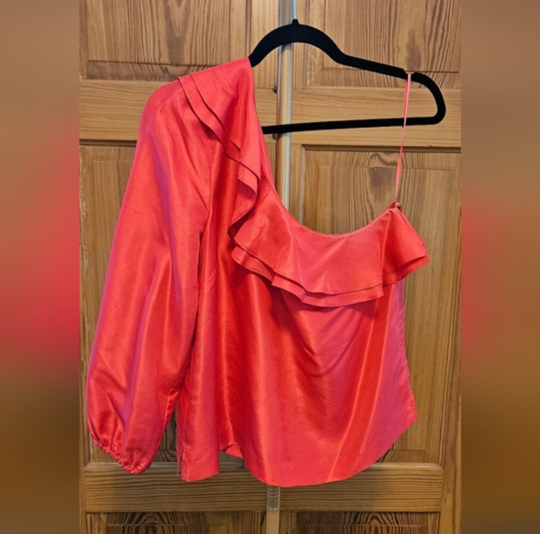 J.Crew One Shoulder Ruffle Blouse Size 12