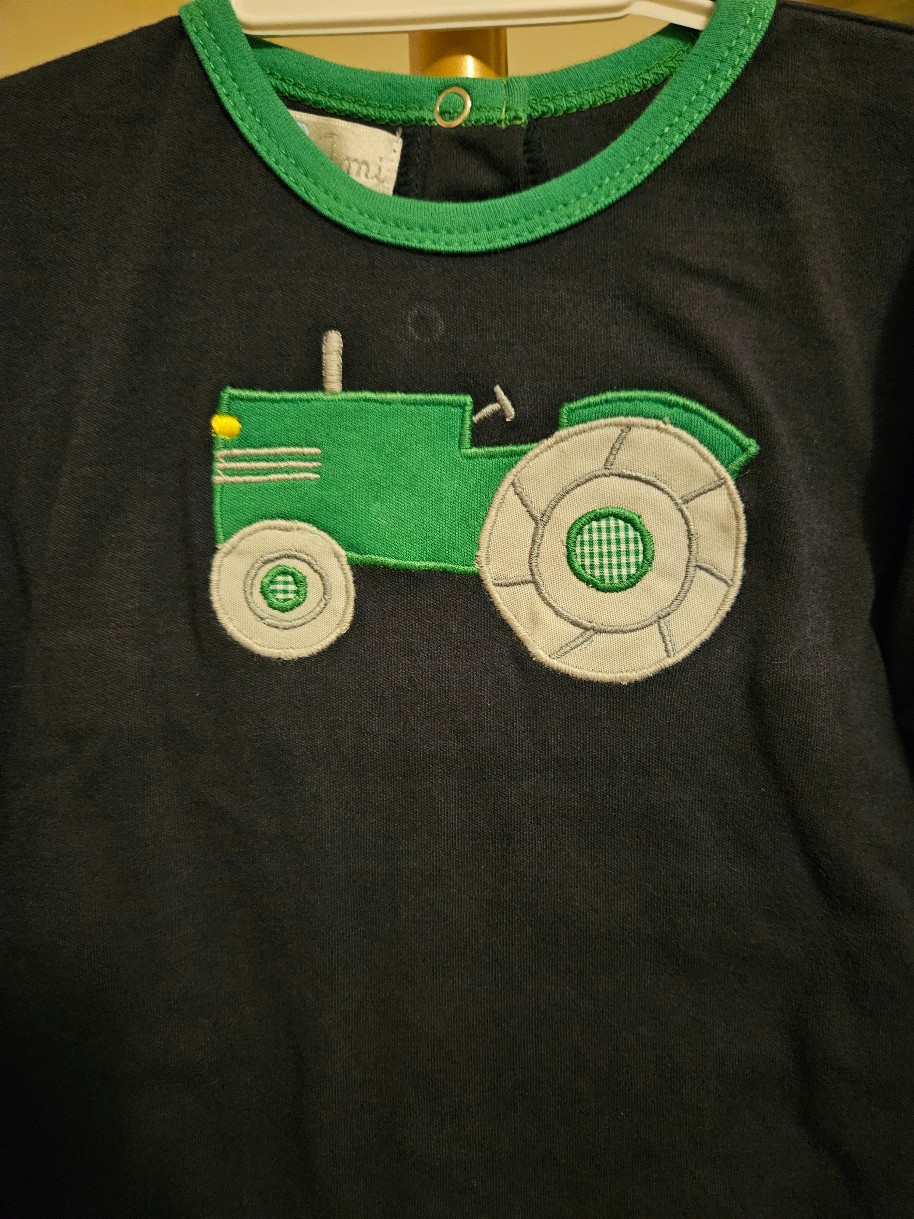 Petit Ami Navy and Green Tractor Applique Top & Pant Set