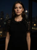 SIONI Mixed Media Mesh & Ruffle Blouse Size M