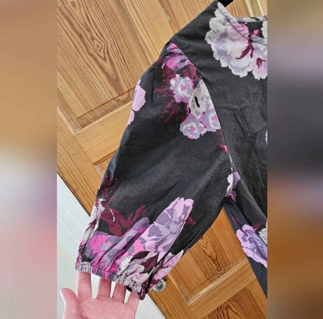 Free People Maye Floral Puff Sleeve Cotton Poplin Tunic Top Size XS