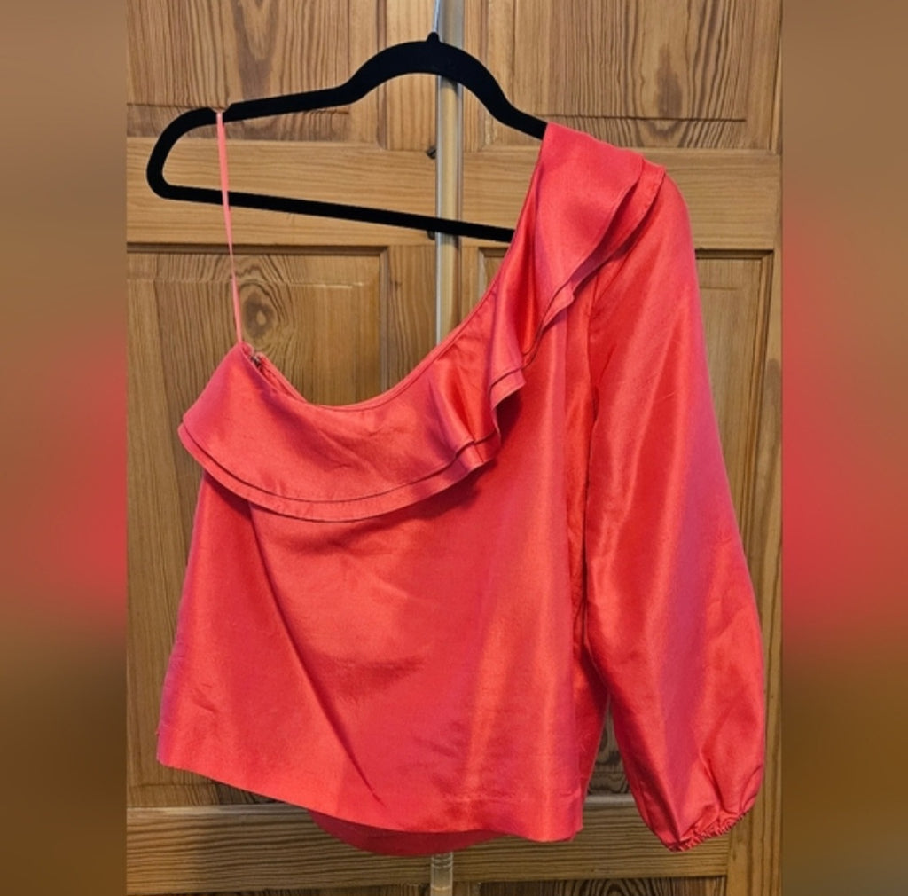 J.Crew One Shoulder Ruffle Blouse Size 12