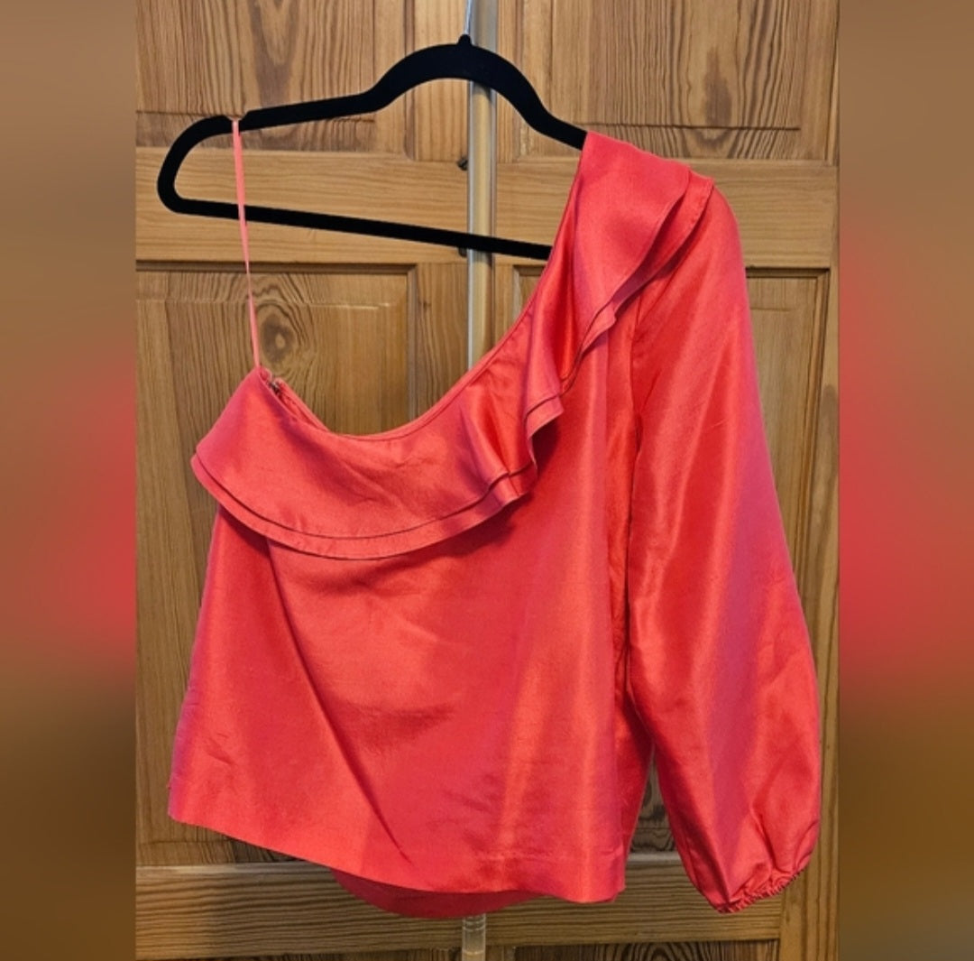 J.Crew One Shoulder Ruffle Blouse Size 12