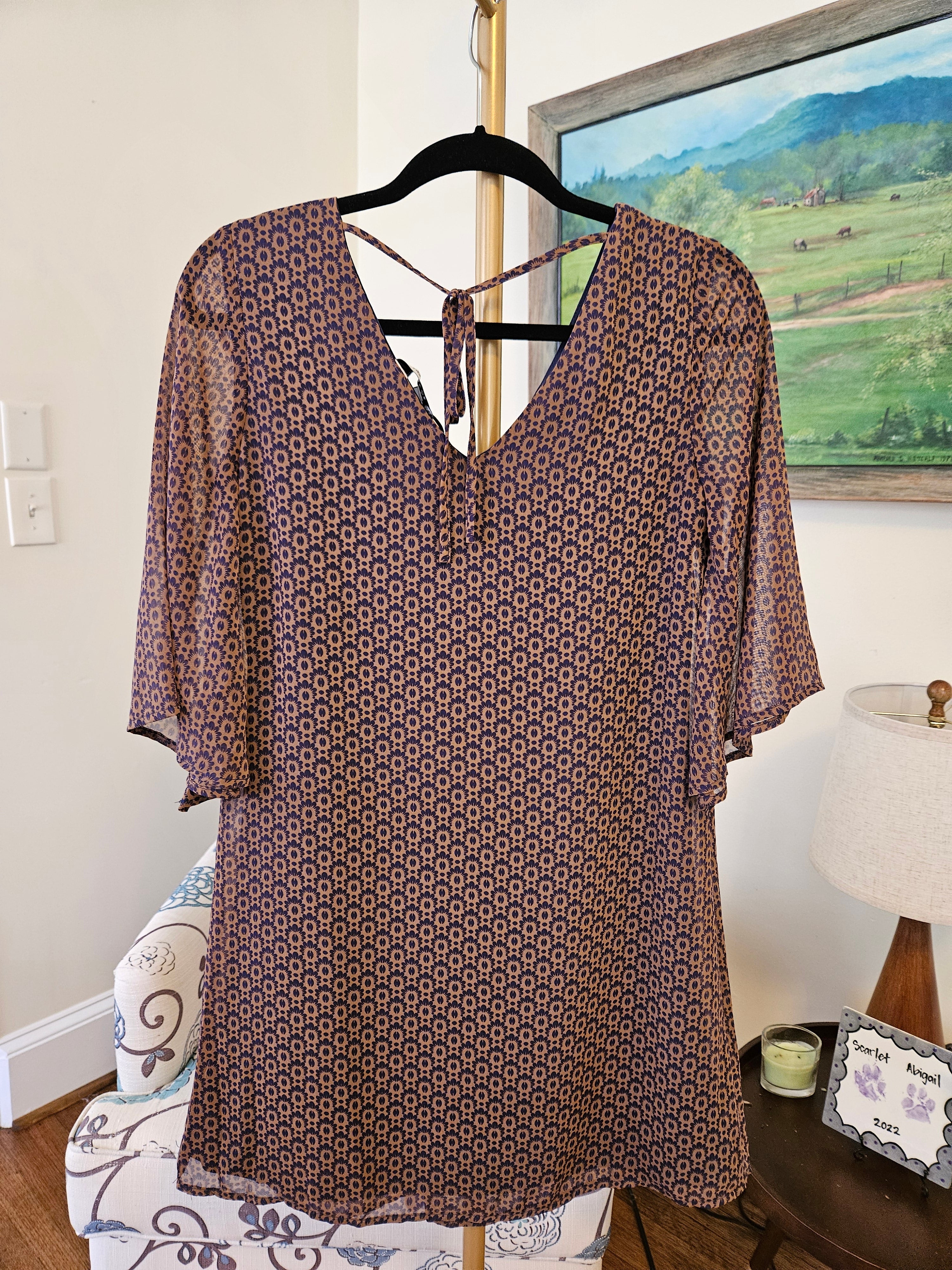 Bobeau Elegant Brown V-Neck Flowy Mini Dress XS