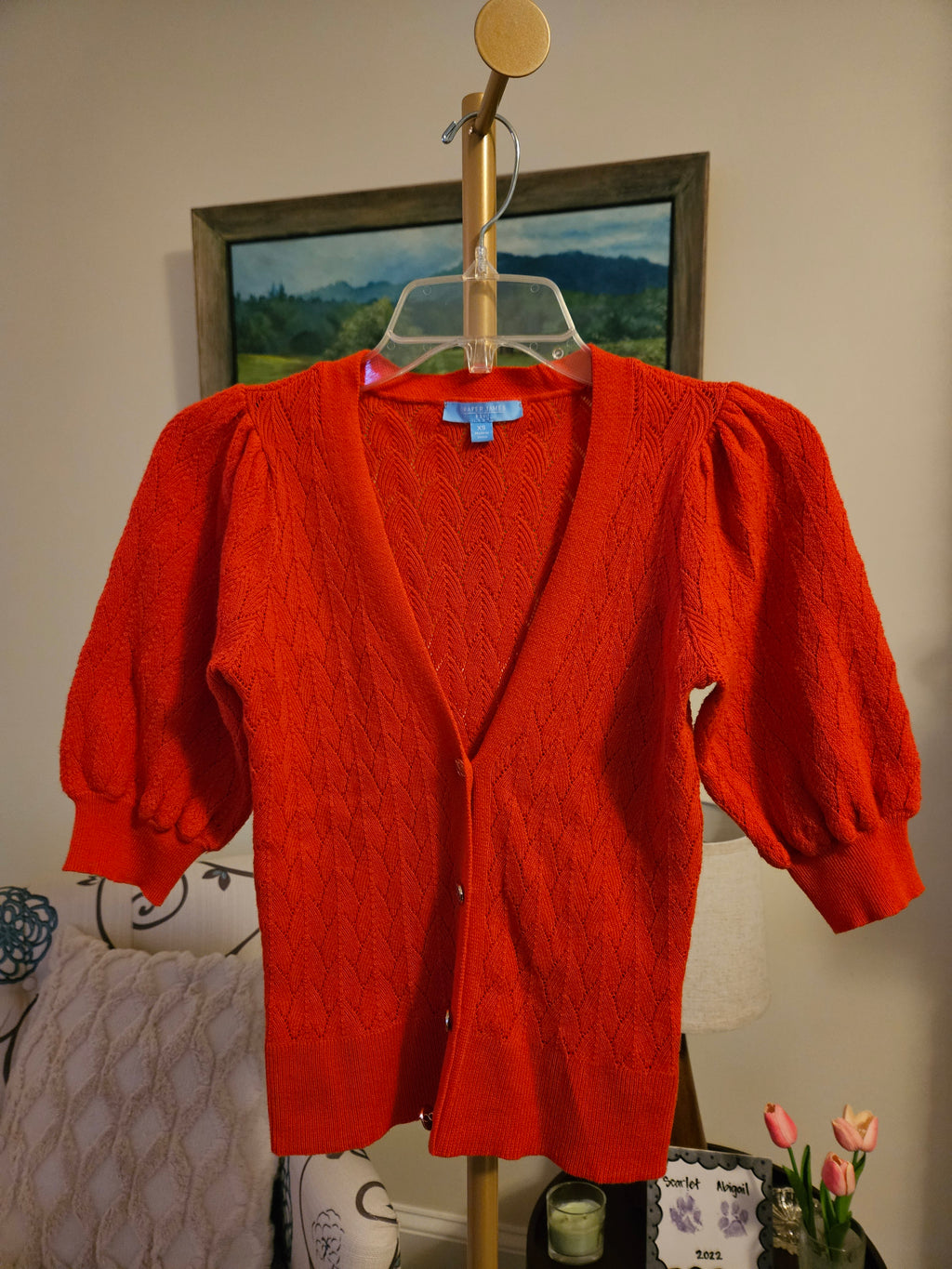 Draper James Red Orange V-Neck Cardigan Sz XS