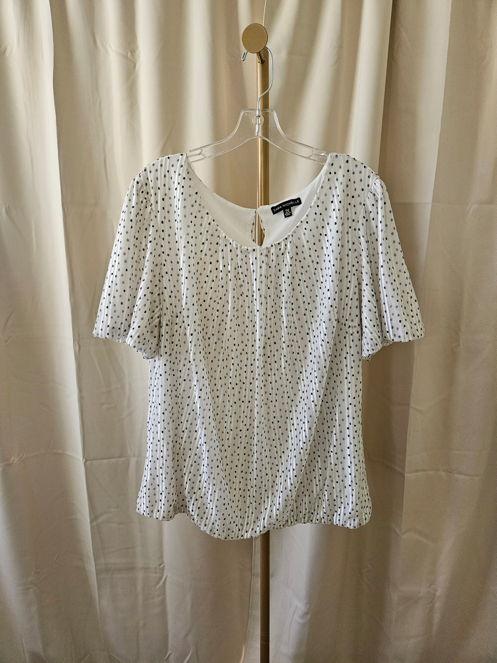 White & Black Polka-Dot Sheer Blouse – Fully Lined, 2X – Sara Michelle