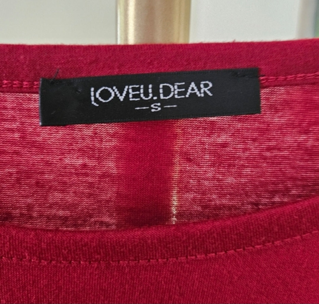 LoveU.Dear Deep Red and Black Long Sleeve Asymmetrical Blouse Sz Sm