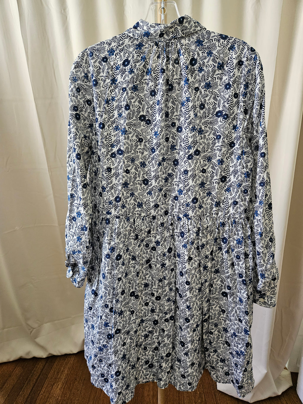 J.Crew Blue & Black Floral Button Front Shirt Dress Size 8