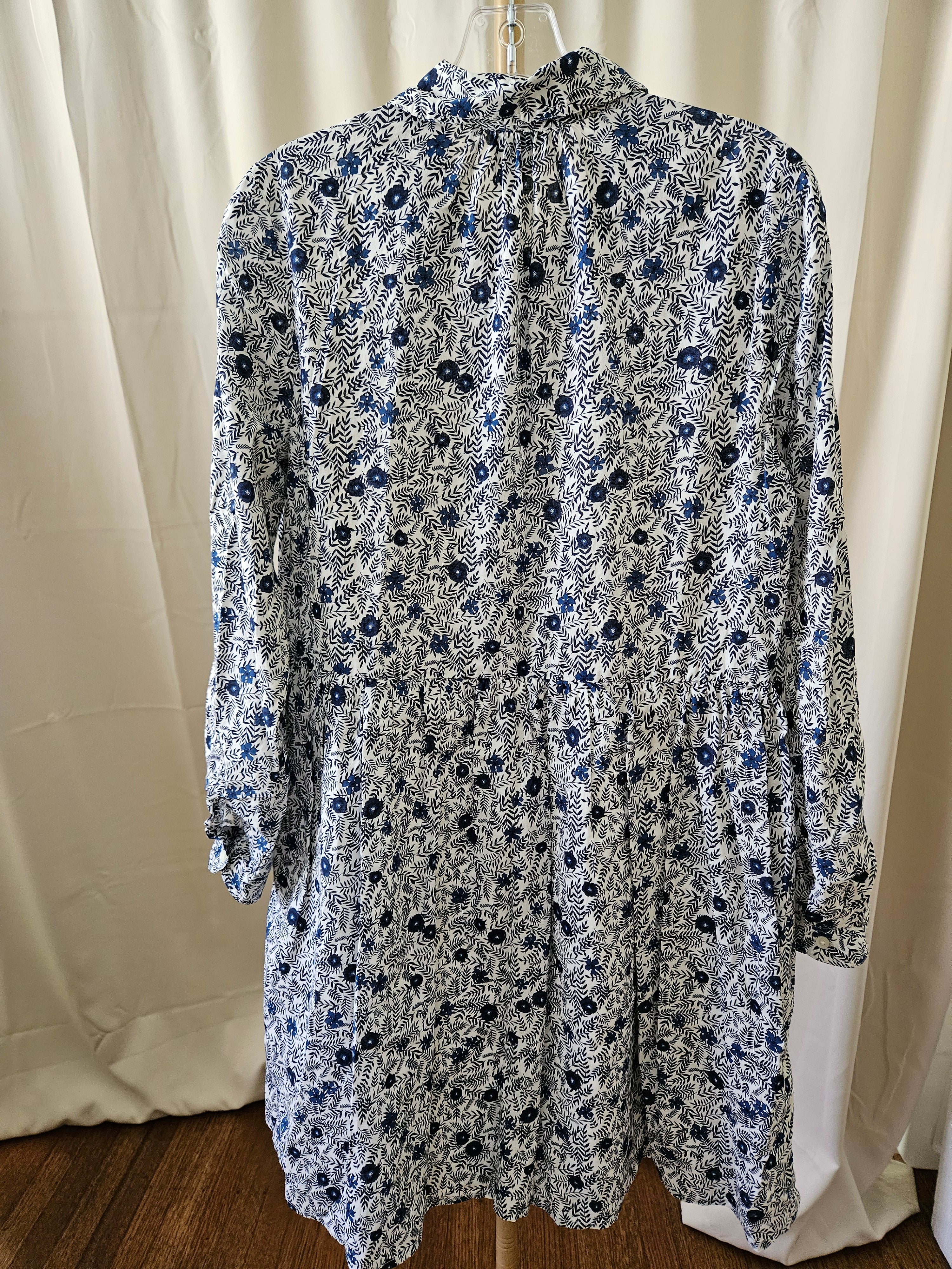 J.Crew Blue & Black Floral Button Front Shirt Dress Size 8