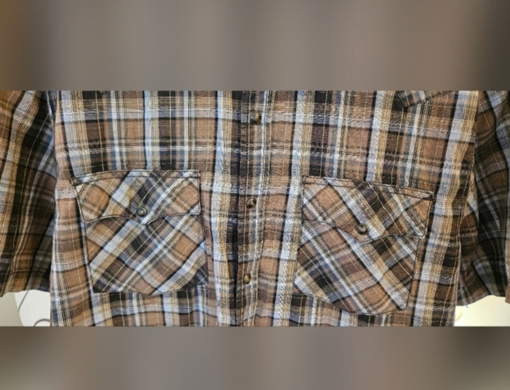 Calvin Klein Jeans Plaid Short Sleeve Snap Front Shirt Size XL