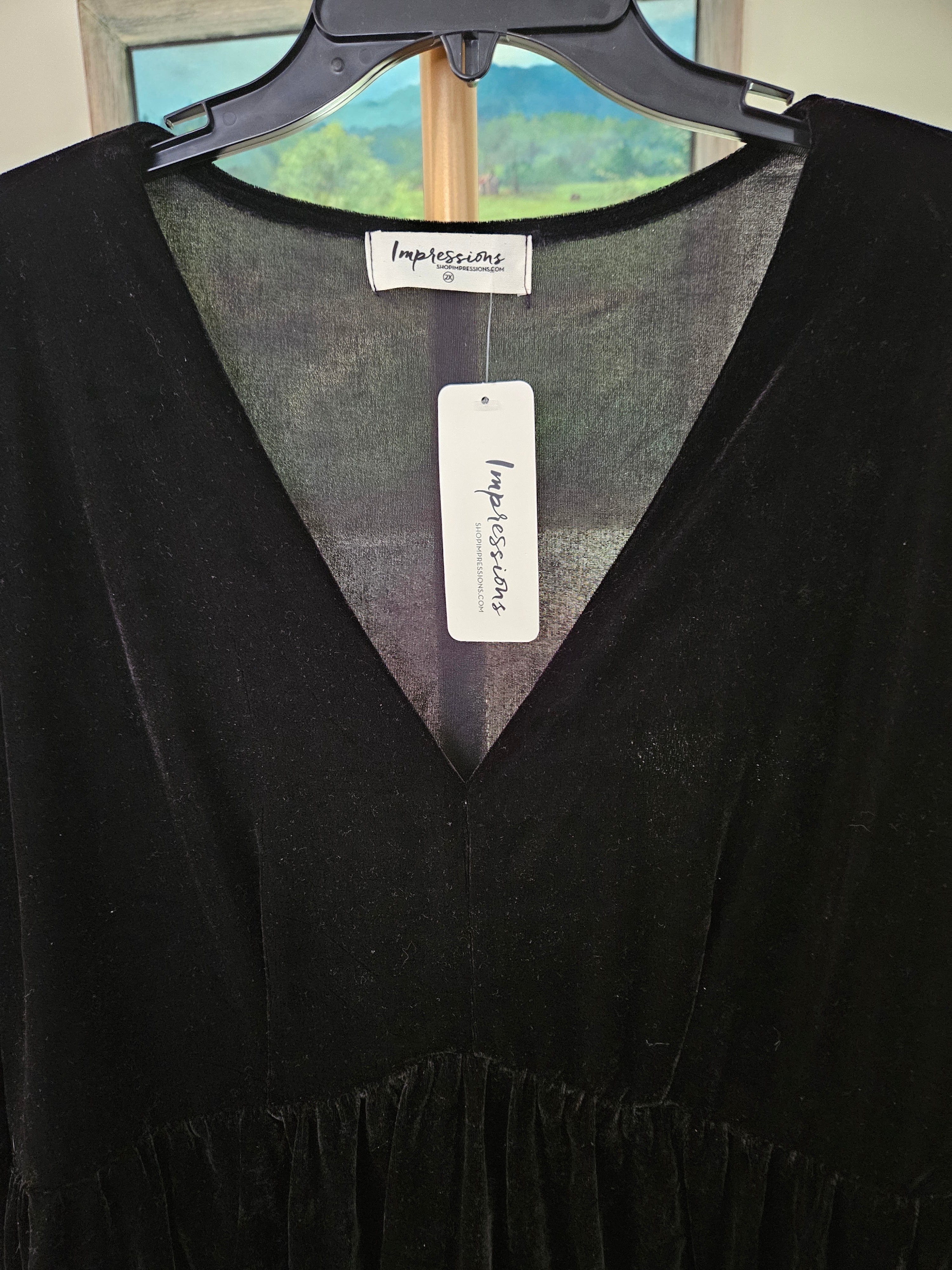 Impressions Velvet Black Long Sleeve Dress Sz 2XL