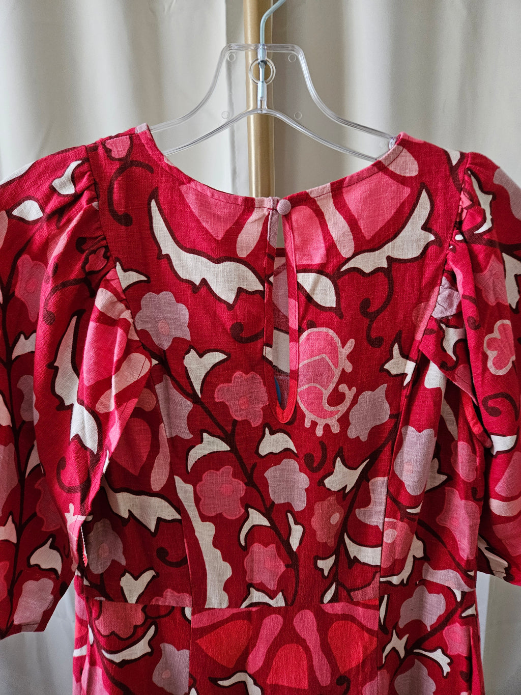 Rhode Red Floral Linen Blend Dress Cape Sleeves Keyhole Back NWT Size 6