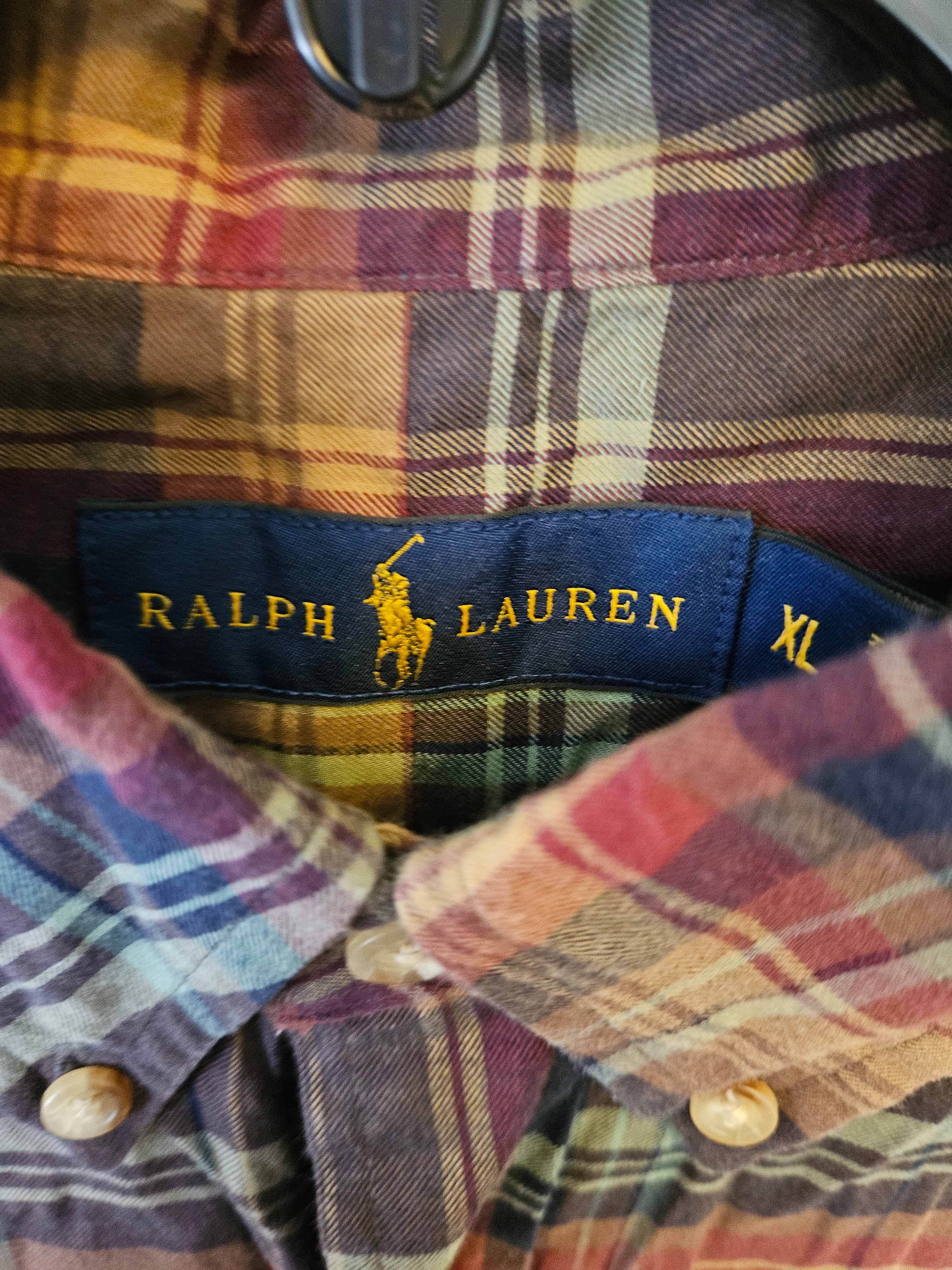 Ralph Lauren Brown Plaid Casual Button Down Shirt Sz XL