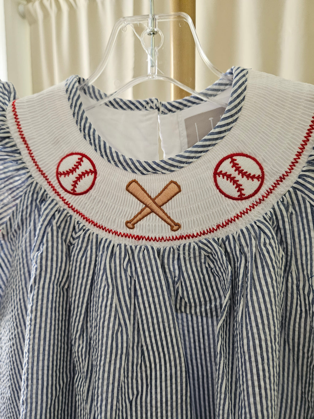Lil Cactus Blue & White Seersucker Smocked Baseball Dress