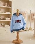 Blue Character Embroidered Hoodie. Featuring toddler Captain America, Spiderman, and Superman. Online Only