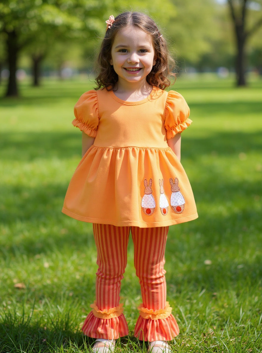 Marie Nicole Orange Embroidered Bunny Ruffle Outfit Sz 5yr