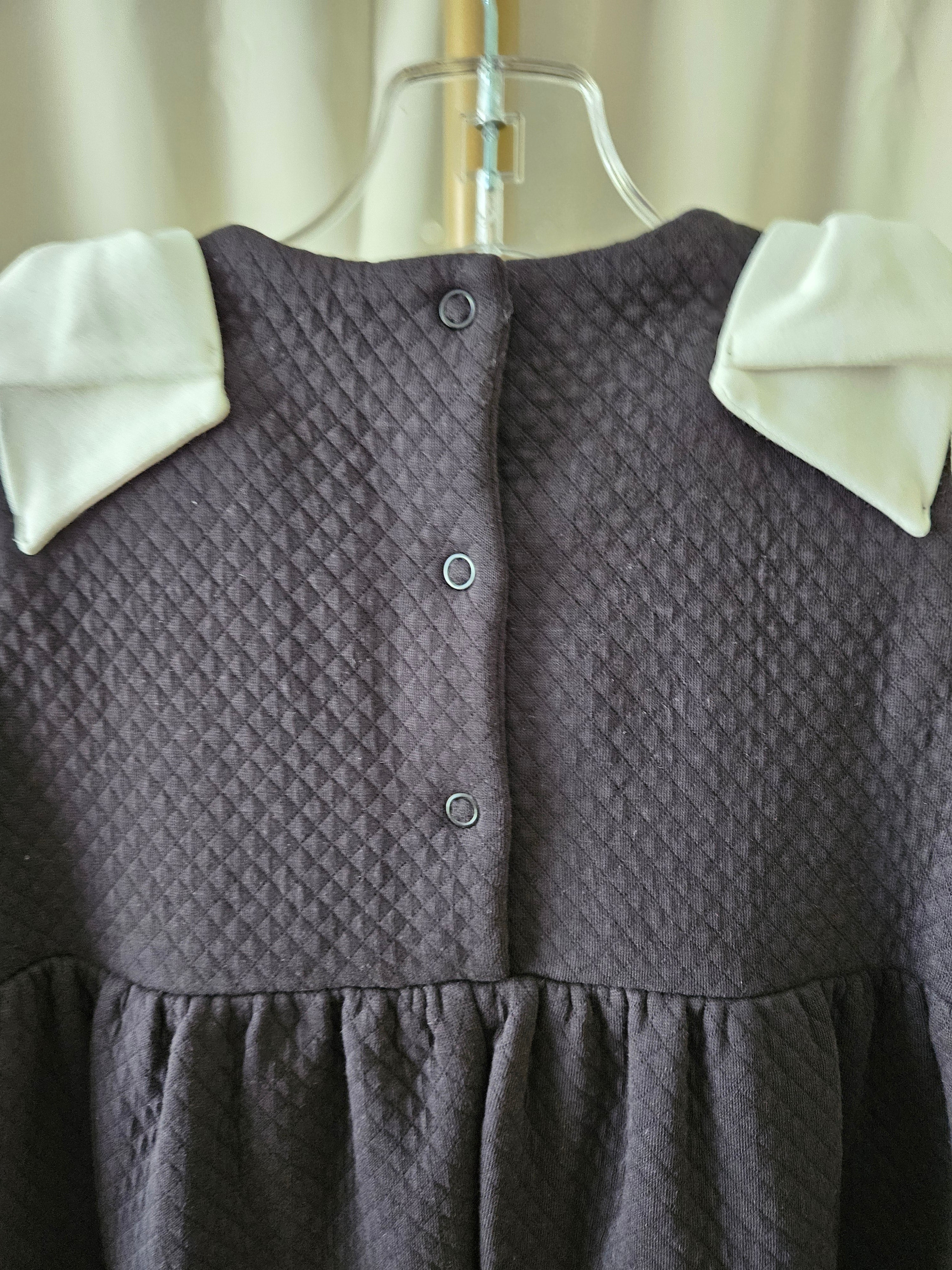 The Beaufort Bonnet Company Black Quilted Romper Pearl Bow Shoulder