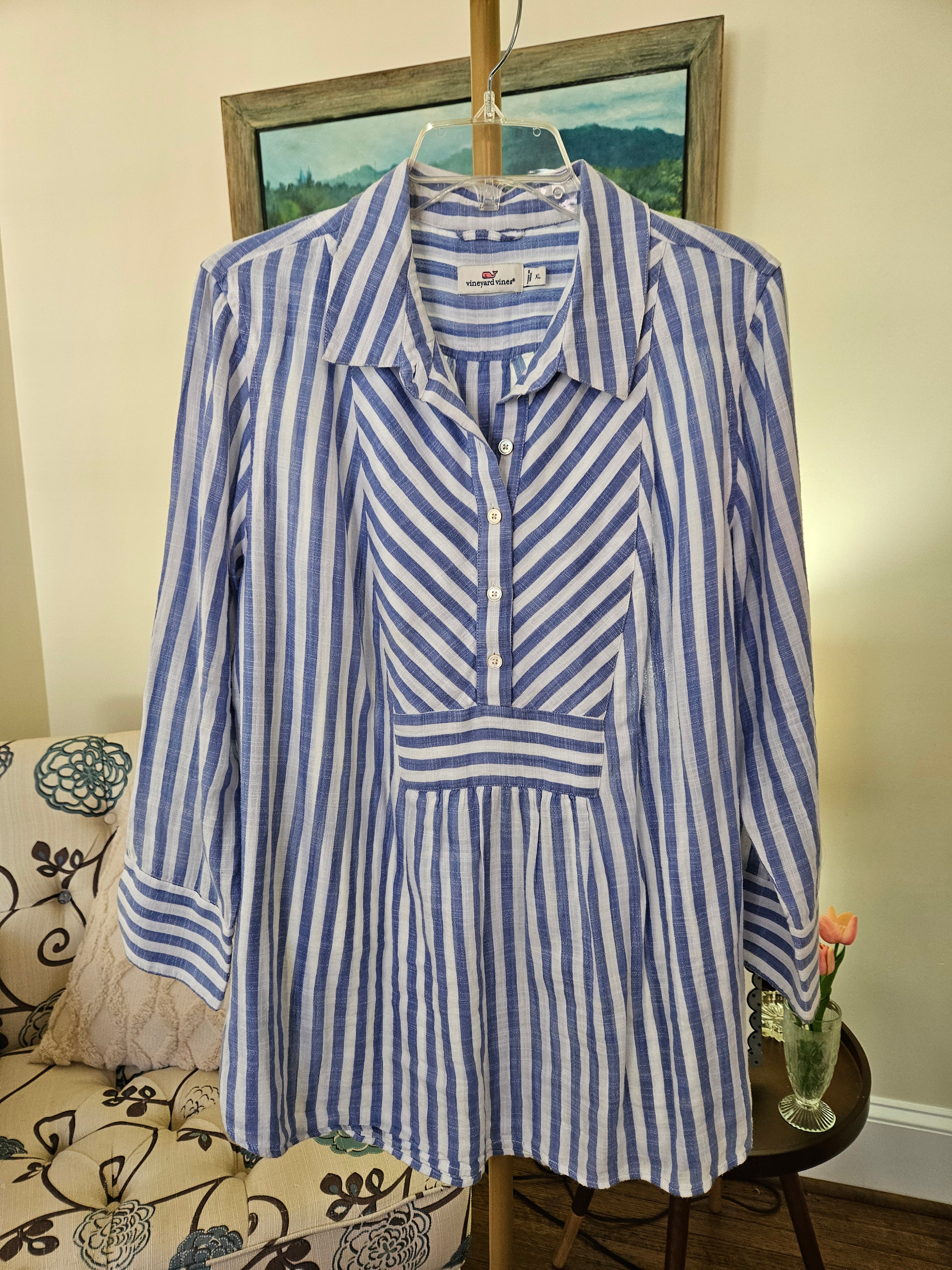 Vineyard Vines Blue and White Striped Blouse Sz XL