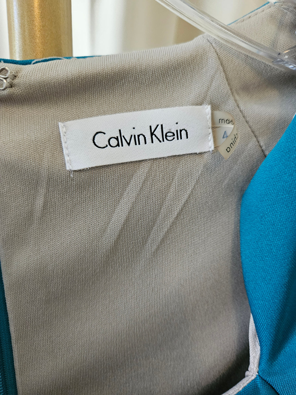 Calvin Klein Teal Ruched Front Fitted Cap Sleeve Dress Size 4