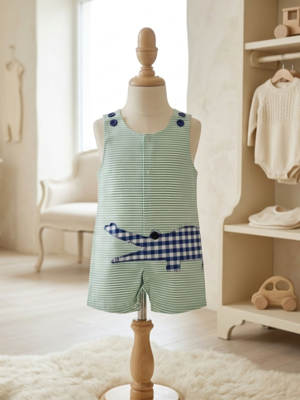Lil Cactus Turquoise & White Striped Alligator Jon Jon – Size 12-18M