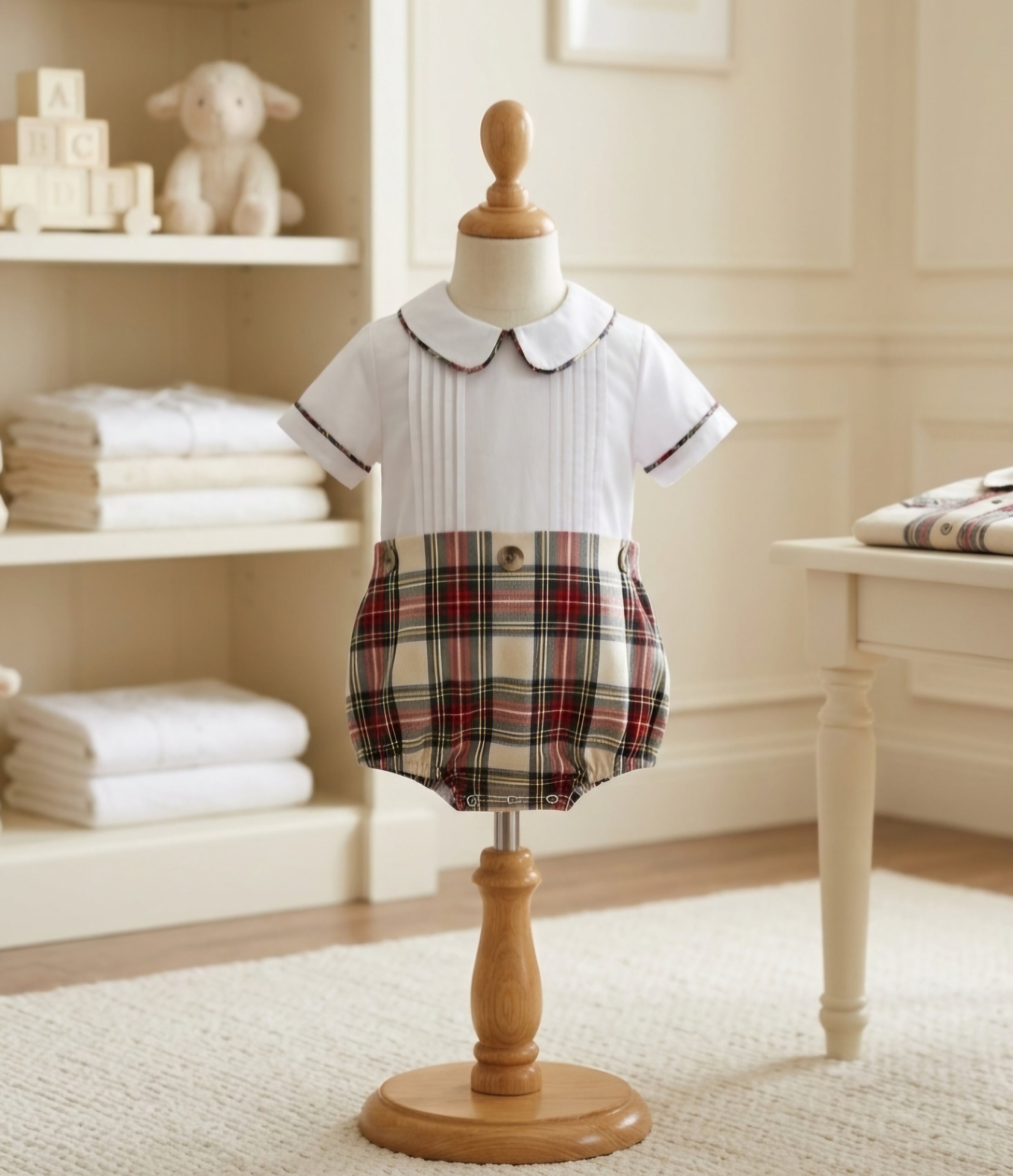 The Beaufort Bonnet Company Bryan Button Bubble Plaid Romper 6-12M
