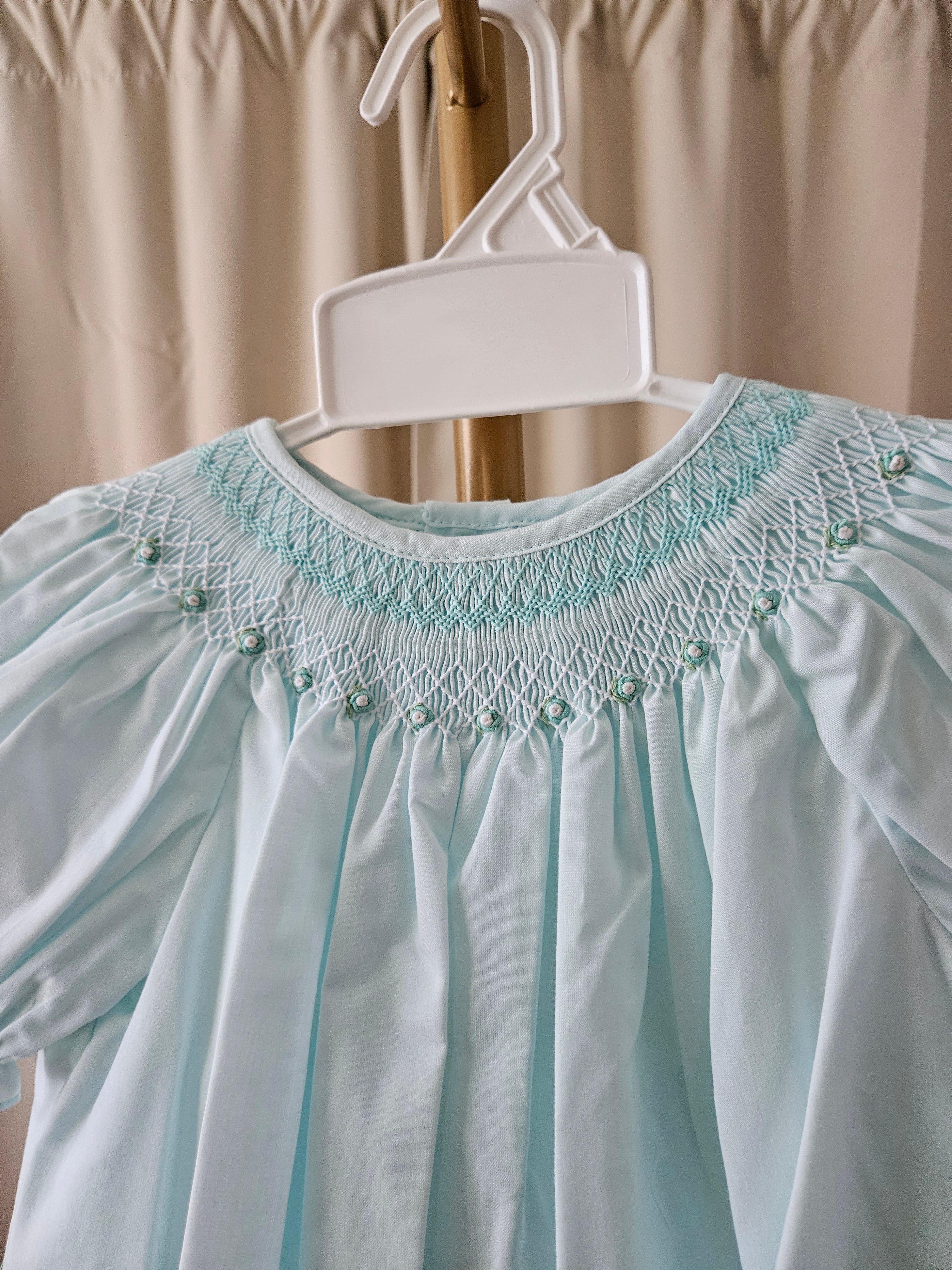 Petit Ami Mint Bishop Smocked Heirloom Dress