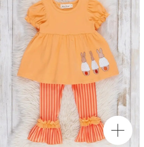Marie Nicole Orange Embroidered Bunny Ruffle Outfit Sz 5yr