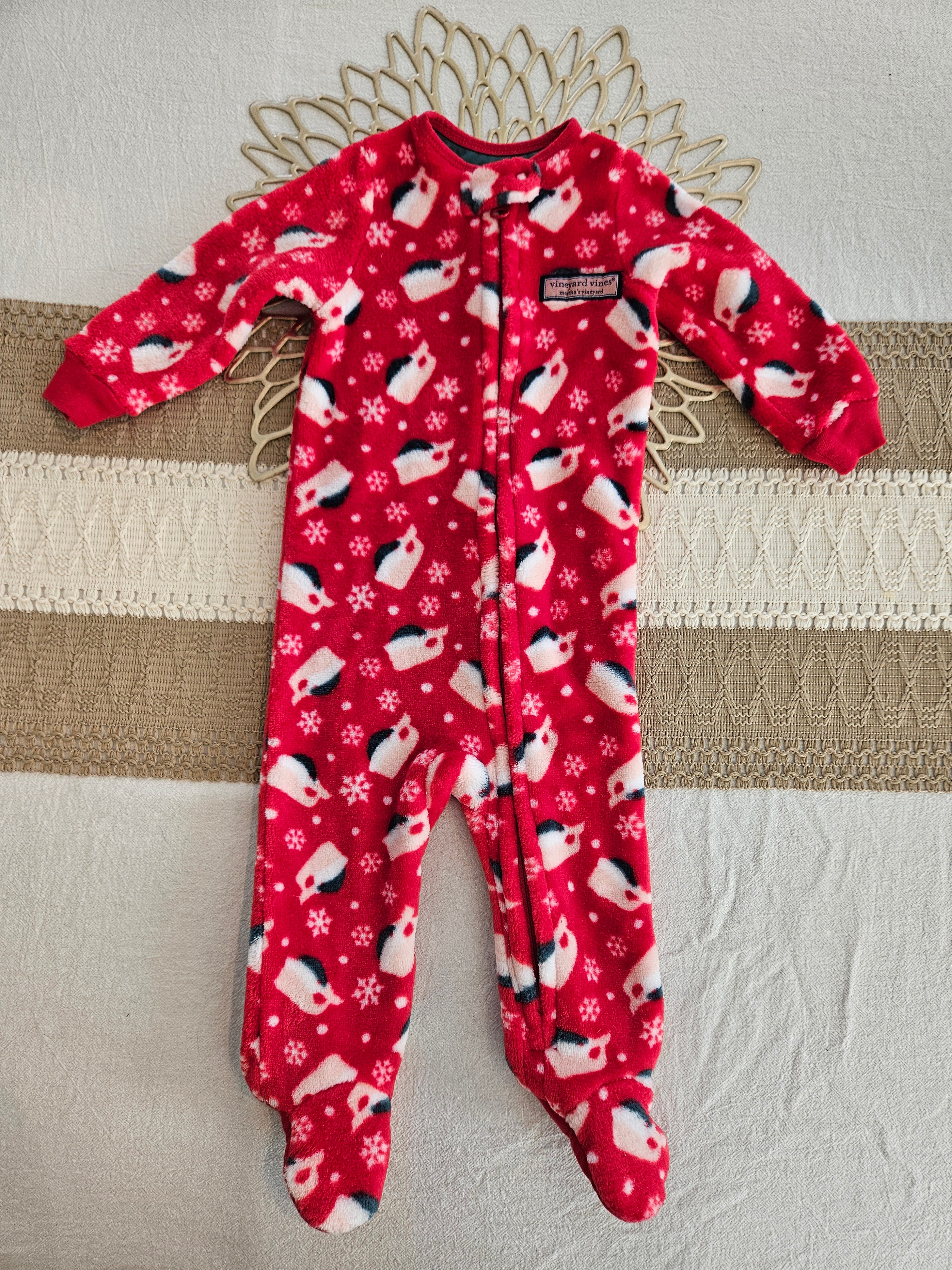 Vineyard Vines Baby Santa Whale Footed Fleece Sleeper Sz 3-6M