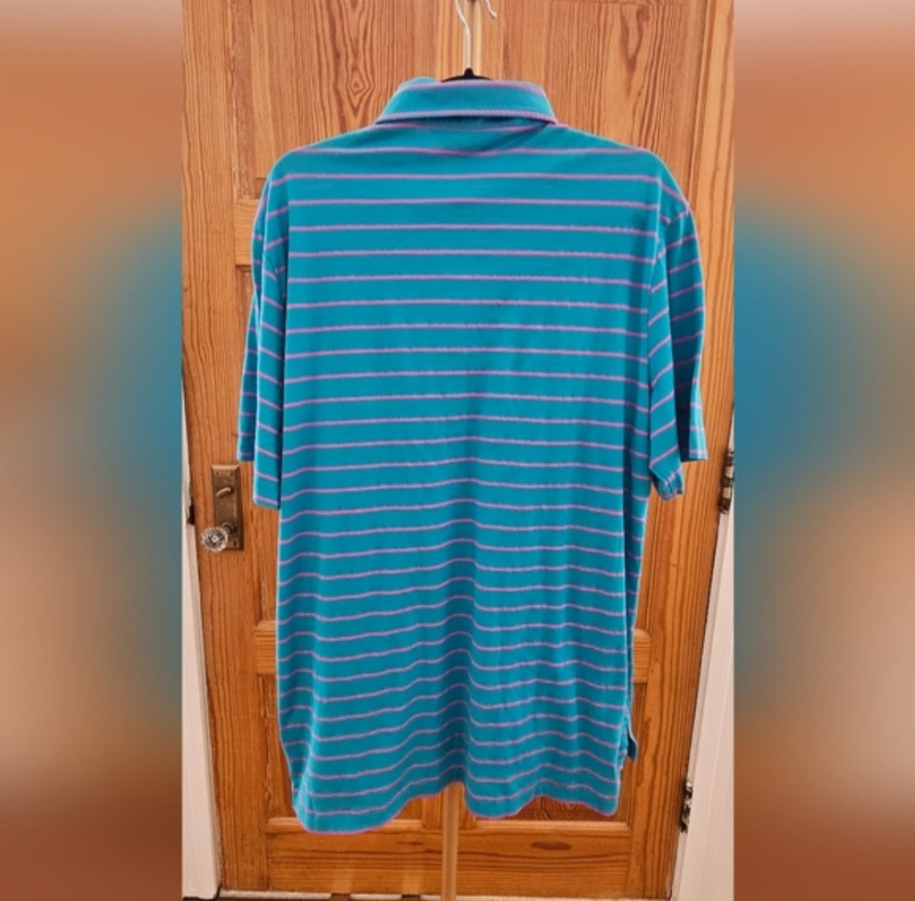 Polo Golf Ralph Lauren Teal Blue and Pink Striped Polo Shirt Size Large