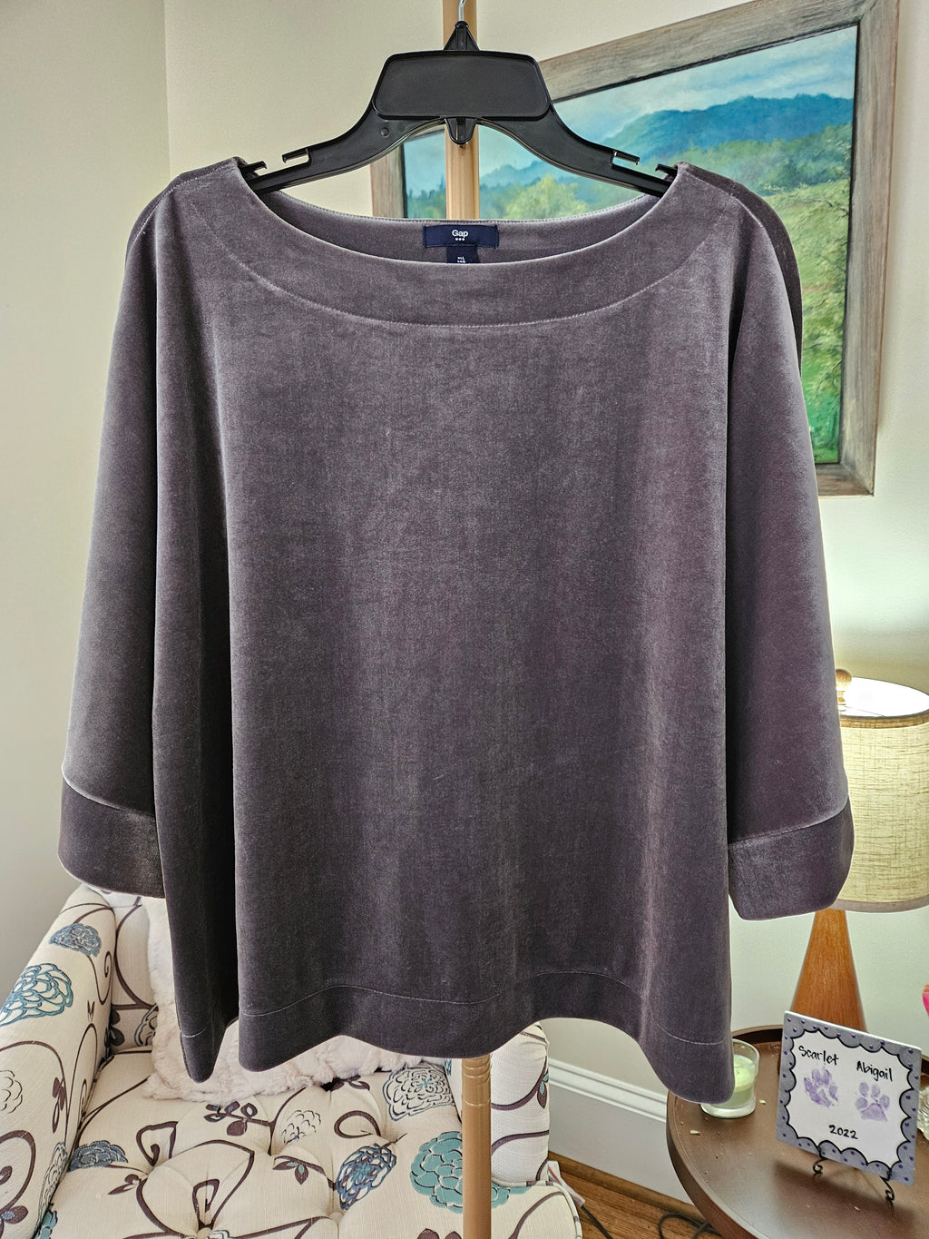 GAP Charcoal Gray Velvet Batwing Women's Blouse Sz Lg