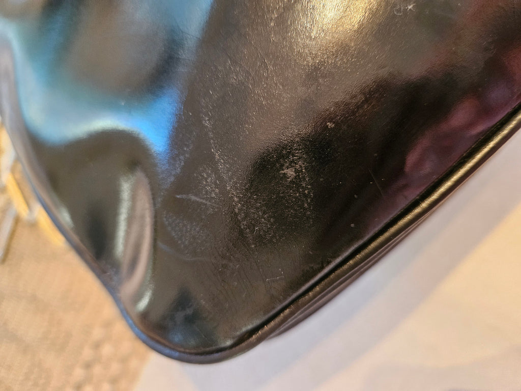 Preloved Vintage Authentic GUCCI 1970's Blk Patent & Gold handbag