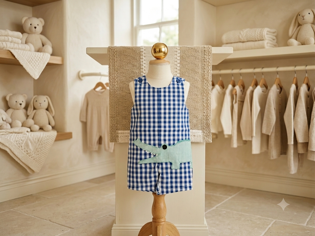 Lil Cactus Blue & White Gingham Alligator Jon Jon Size 6–12M