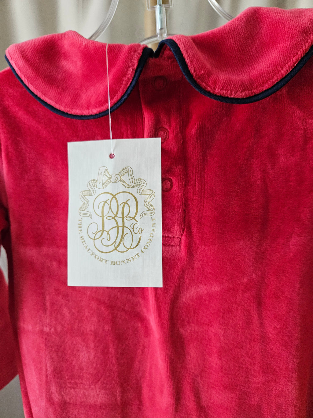 The Beaufort Bonnet Company Red Velour Samuel Smocked Romper |