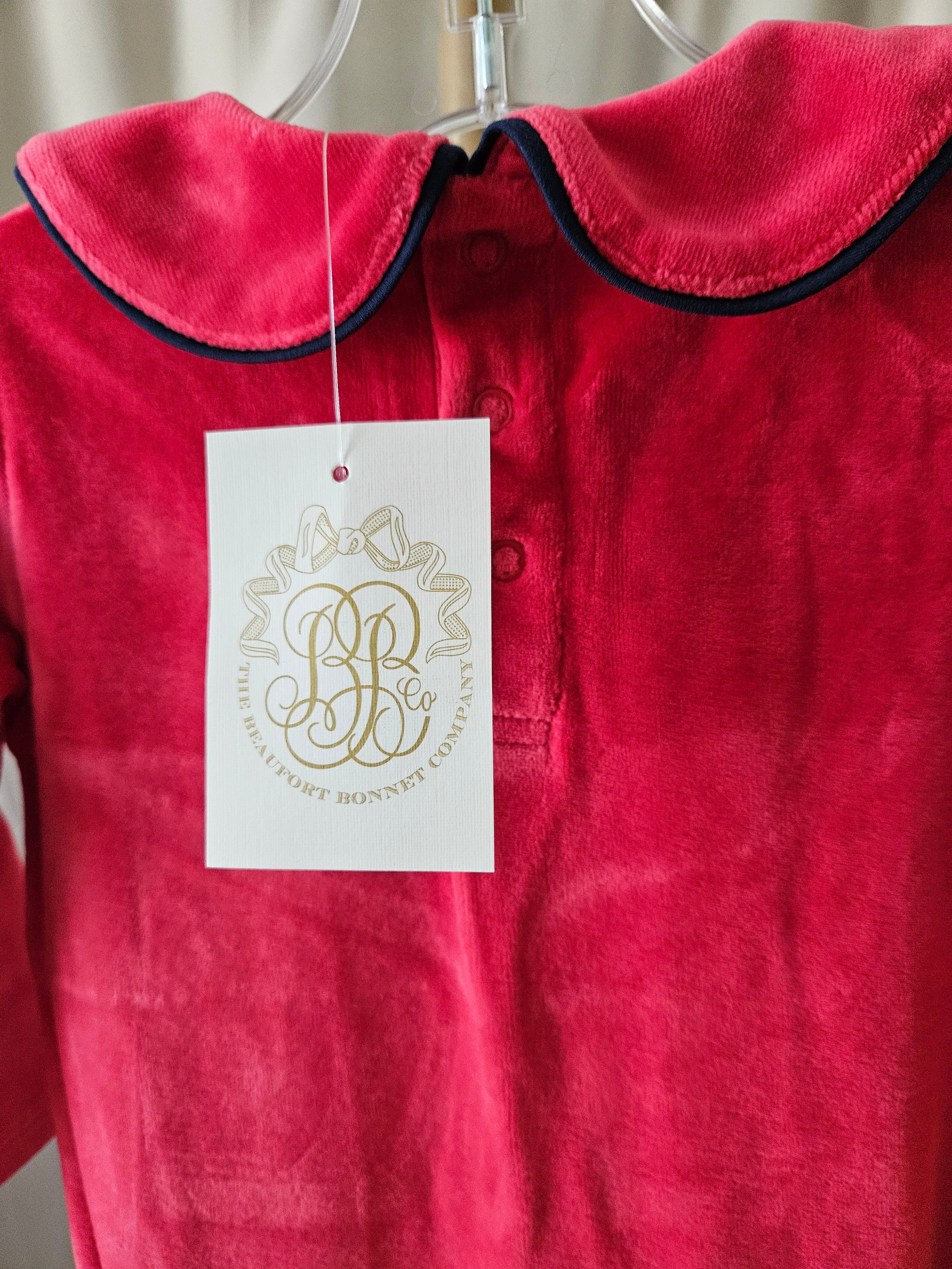 The Beaufort Bonnet Company Red Velour Samuel Smocked Romper |
