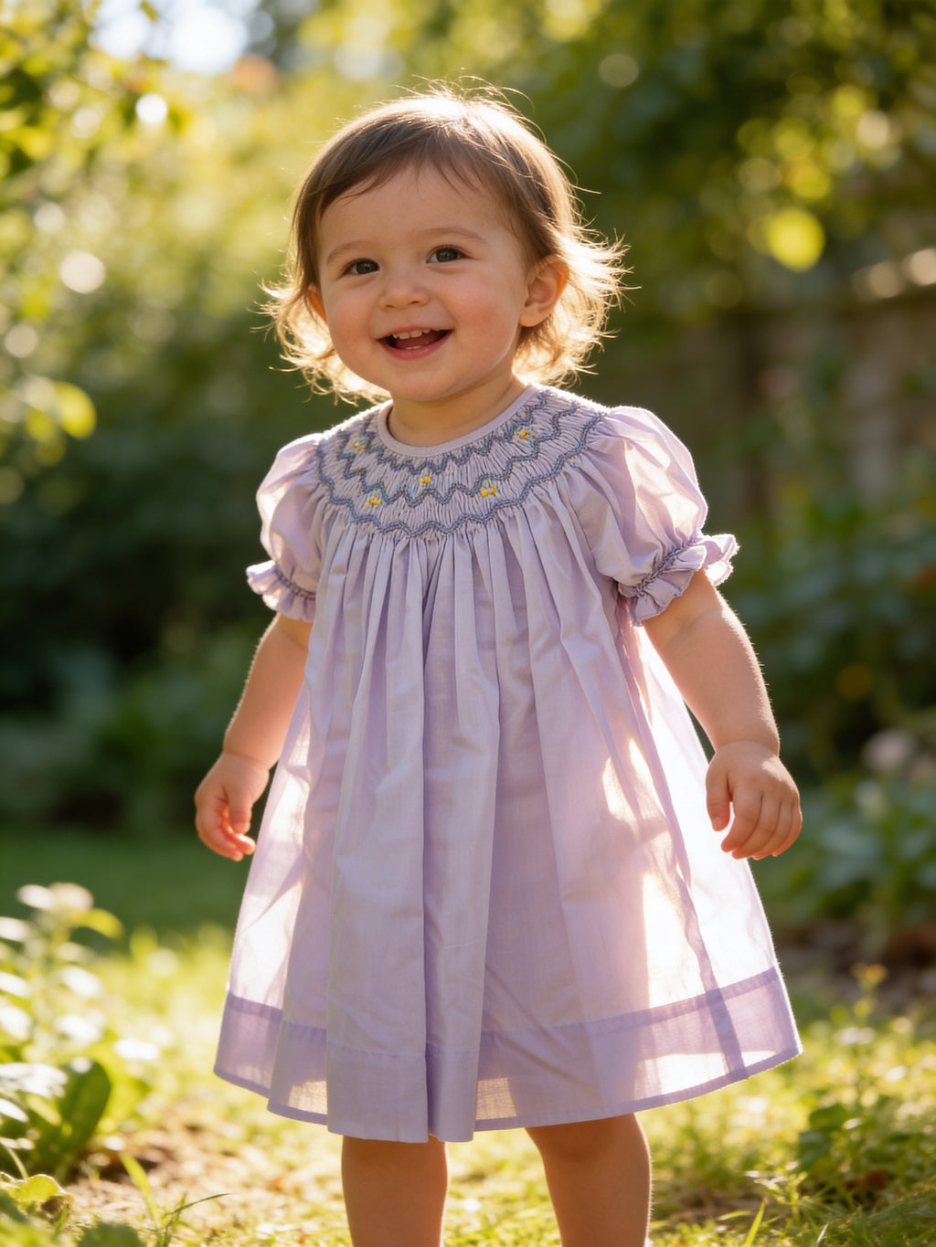 Petit Ami Heirloom Lavender Smocked Bishop Dress
