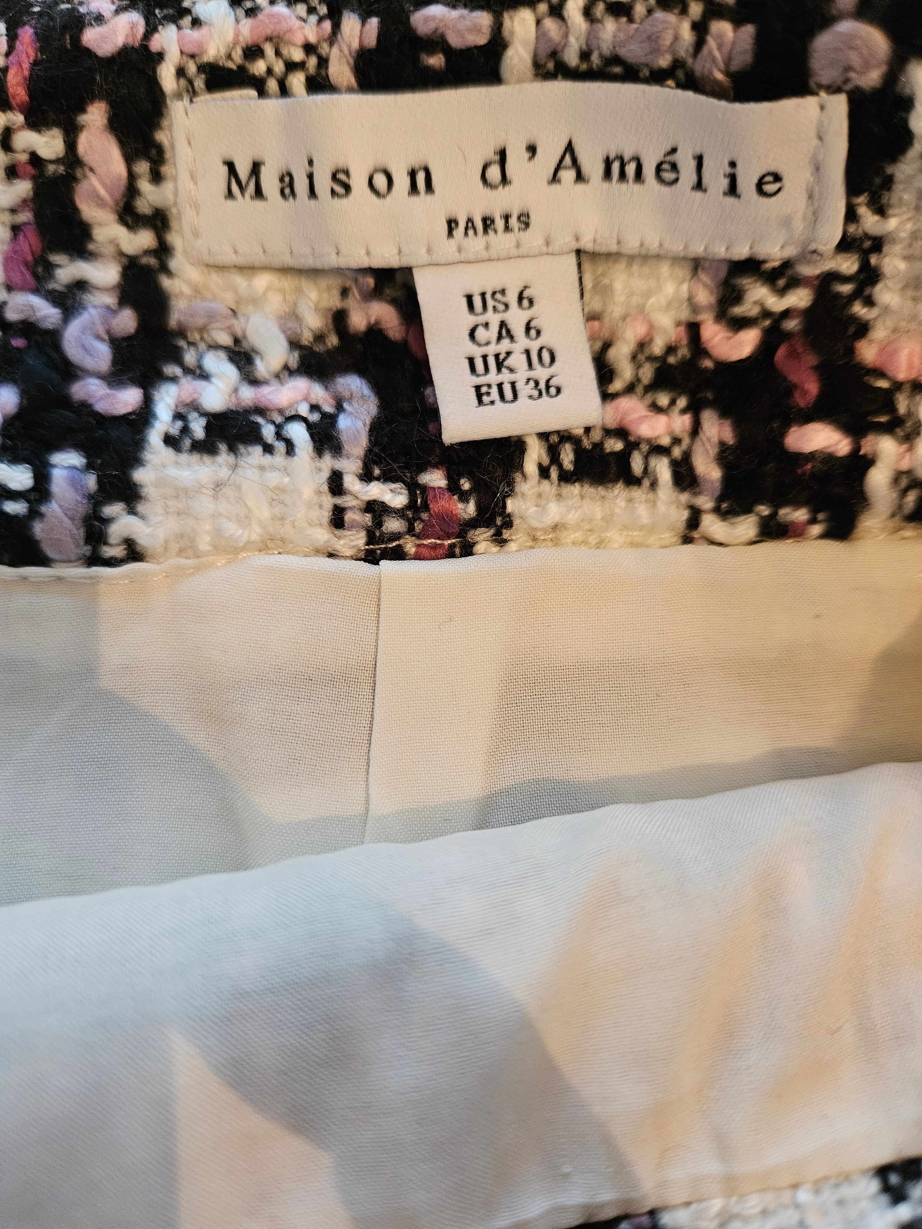 Maison D' Amelie Black, Pink, And White Checkered Tweed  Skirt Sz 6