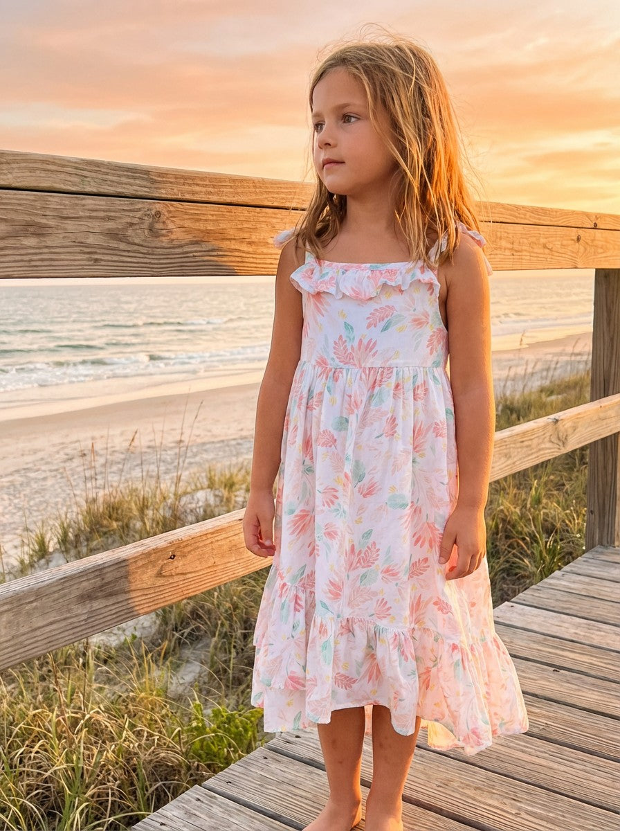 Shabby Chic Pink and White Floral Kids Dress Sz 3T