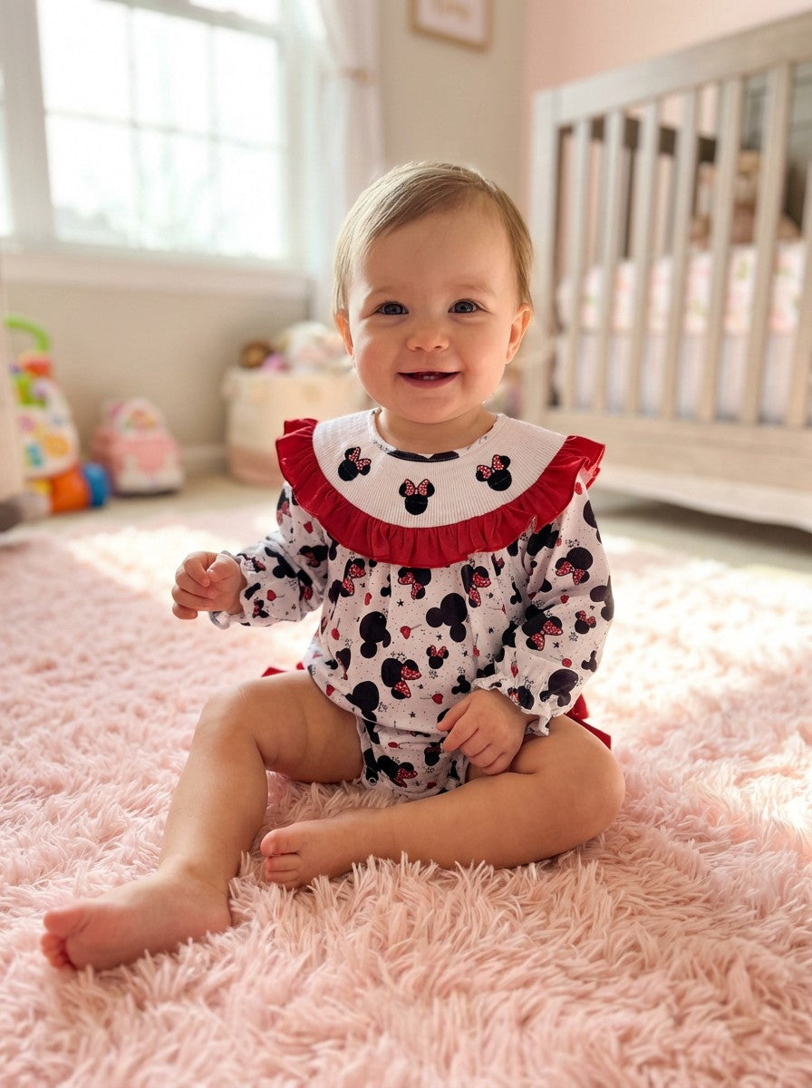 Auraquise Adorable Minnie Romper with Red and White Ruffle
