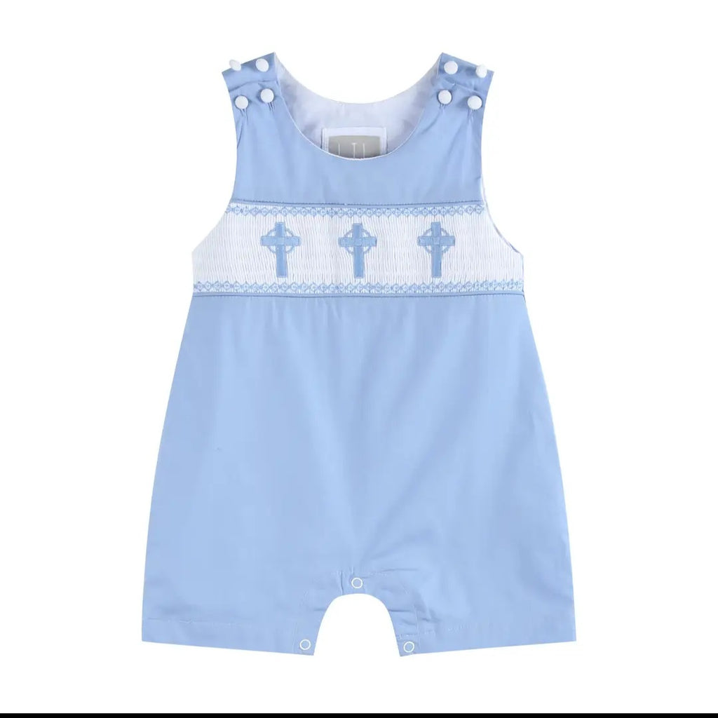 Lil' Cactus Periwinkle Crosses Smocked Shortalls Sz 3-6M