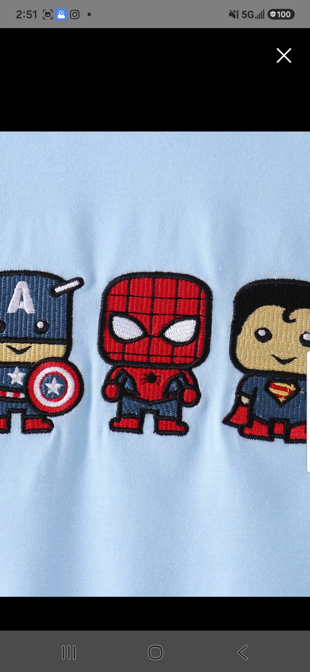 Blue Character Embroidered Hoodie. Featuring toddler Captain America, Spiderman, and Superman. Online Only