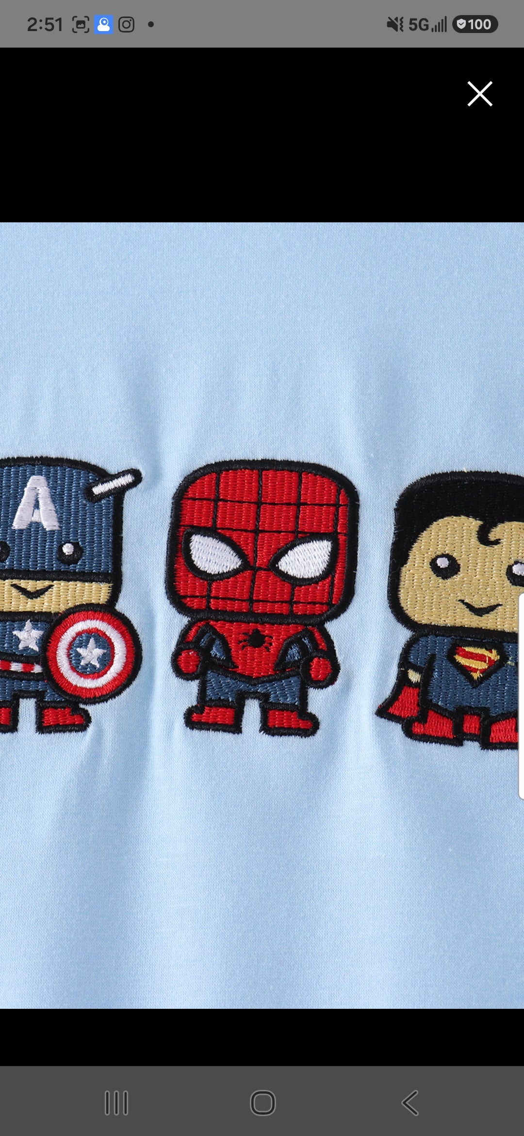 Blue Character Embroidered Hoodie. Featuring toddler Captain America, Spiderman, and Superman. Online Only