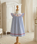 Lil Cactus Blue & White Seersucker Smocked Baseball Dress